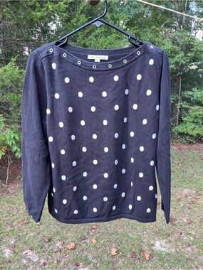 Mercer Street Studio Black Sweater with White Polka Dots & Grommet Neck